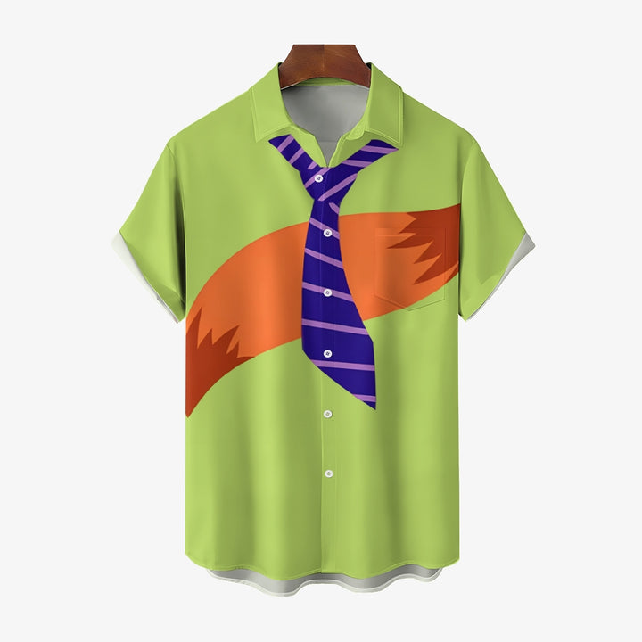 Cartoon Fox Tie Cos Print Casual Short Sleeve Shirt 2410007583