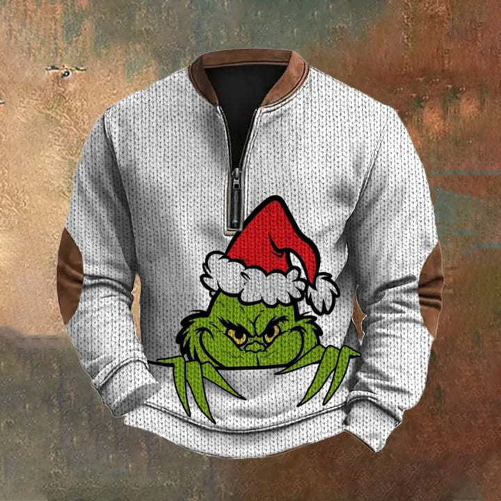 Men's Christmas Zipper Sweater Print Sweatshirt