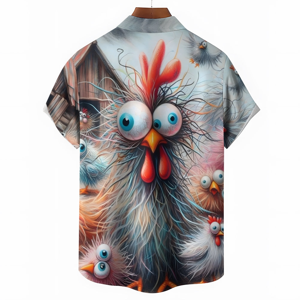 Scribbled Funny Chicken Casual Large Size Short Sleeve Shirt 2407001424