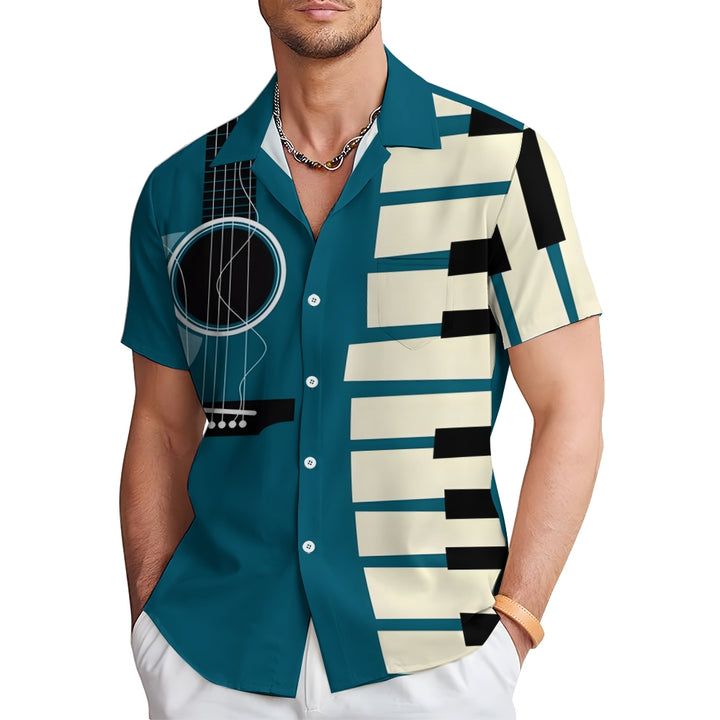 Music Piano Guitar Casual Large Size Short Sleeve Shirt 2407002075