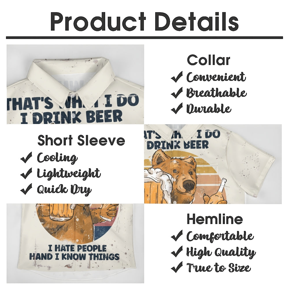 Funny Beer Bear Linen Short Sleeve Shirt 2409009596