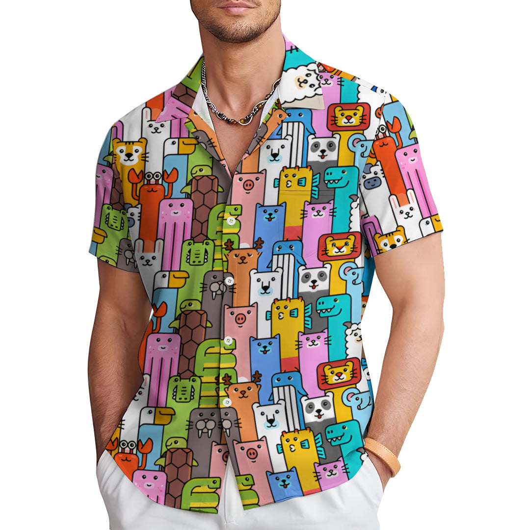 Men's Colorful Cats Casual Short Sleeve Shirt 2403000735
