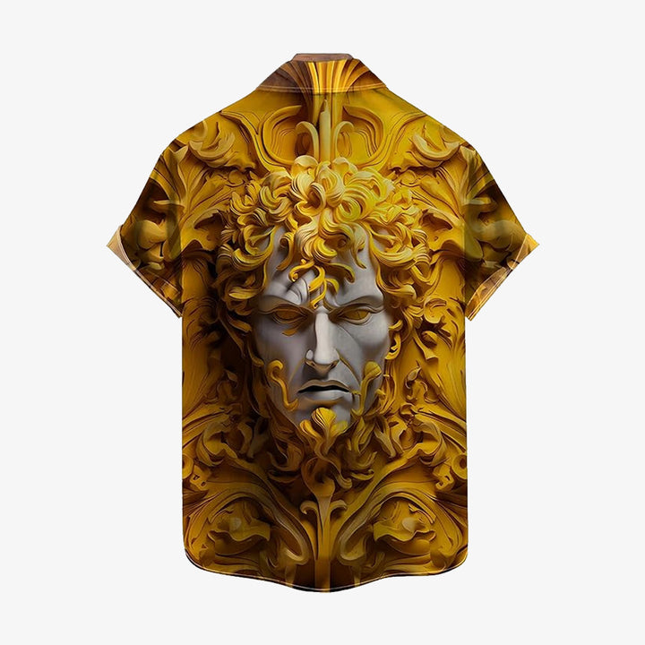 Baroque Gold Art Deco Print Casual Short Sleeve Shirt 2406000715