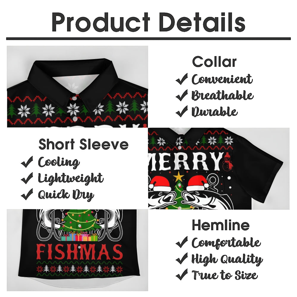 Merry Christmas Fishing Lovers Print Short Sleeve Shirt 2411007854