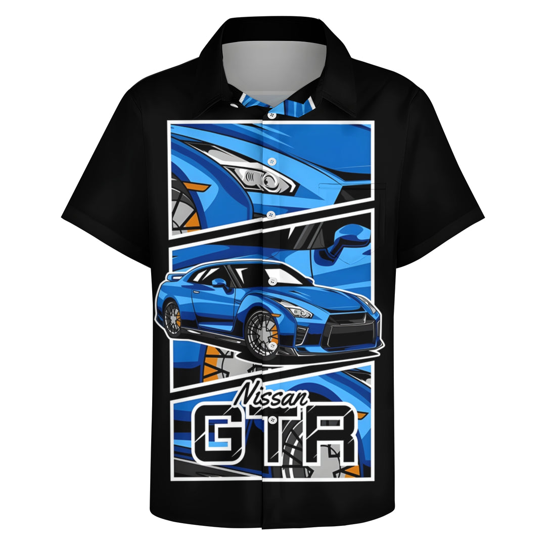 Retro Sports Car GTR Print Casual Short Sleeve Shirt 2404000482