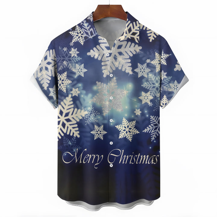 Merry Christmas Snowflakes Casual Short Sleeve Shirt 2411013100