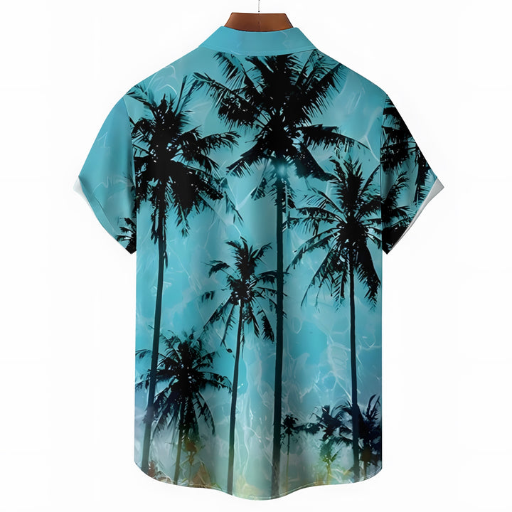 Men's Palm Tree Texture Print Casual Short Sleeve Shirt 2404001054