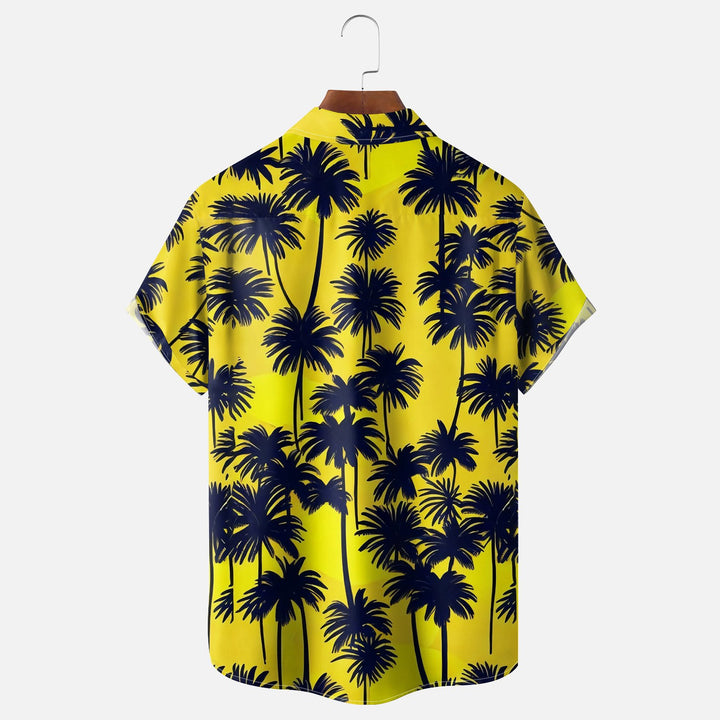 Hawaiian Tropic Coconut Tree Guitar Chest Pocket Casual Shirt