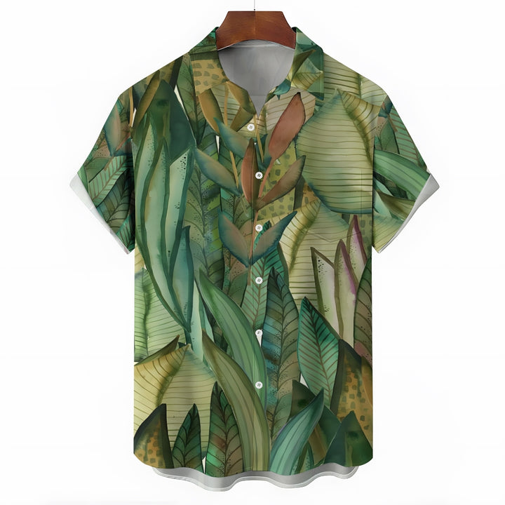 Tropical Plant Print Casual Short Sleeve Shirt 2412005939