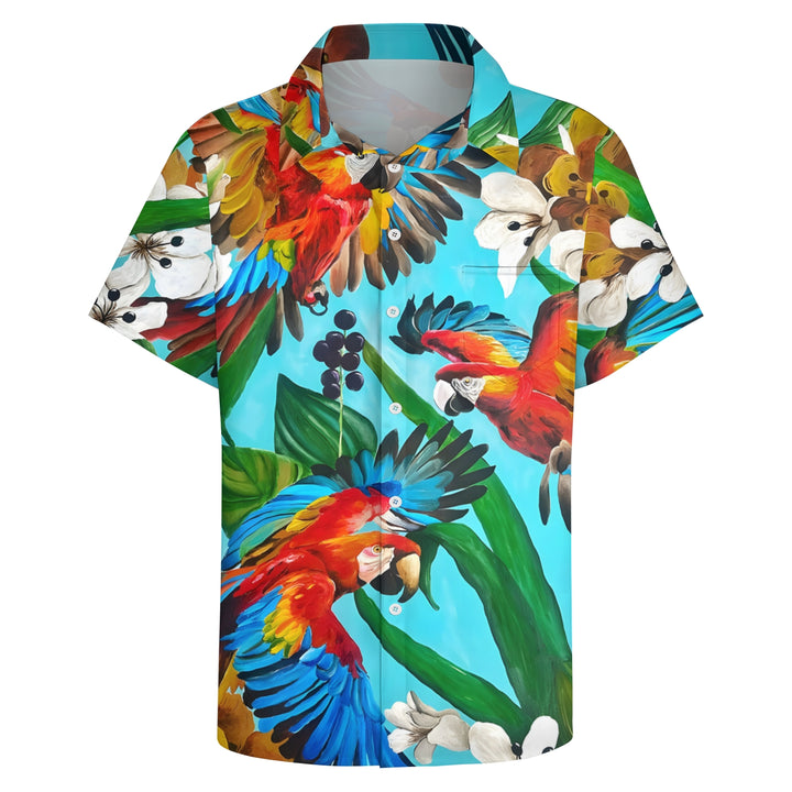 Men's Hawaiian Parrot Casual Short Sleeve Shirt 2404000065