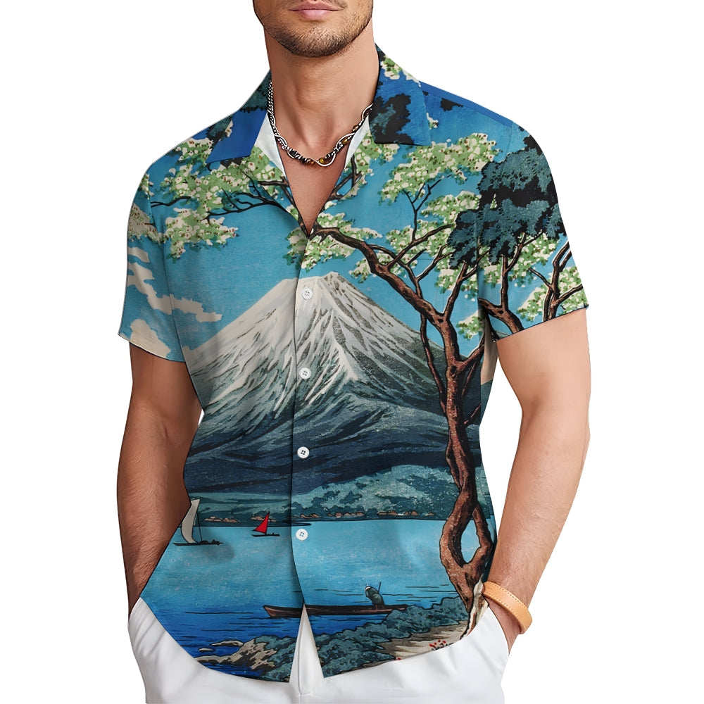 Ukiyoe Mount Fuji Casual Large Size Short Sleeve Shirt 2406003215