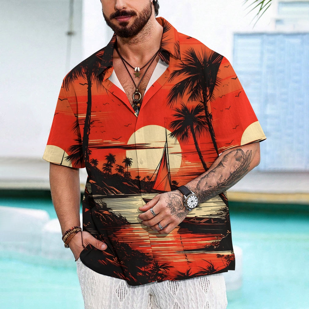 Men's Hawaiian Sailboat Casual Short Sleeve Shirt 2405000208