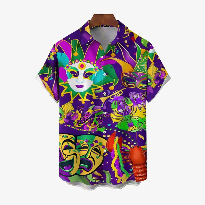 Mardi Gras Mask Casual Short Sleeve Shirt 2412003180