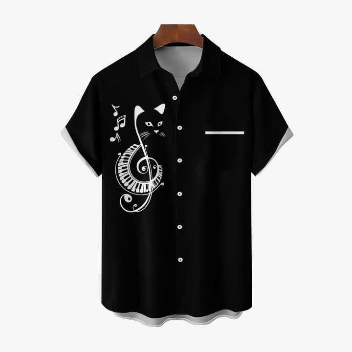 Men's Musical Cat Casual Short Sleeve Shirt 2404000550