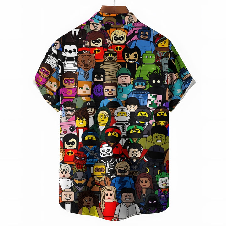 Cartoon Character Geometric Print Short-Sleeved Shirt 2411005743