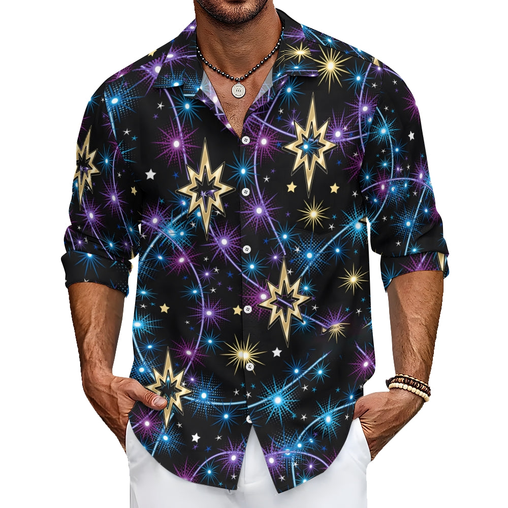 Men's Shiny String Lights Print Long Sleeve Shirt 2410006399