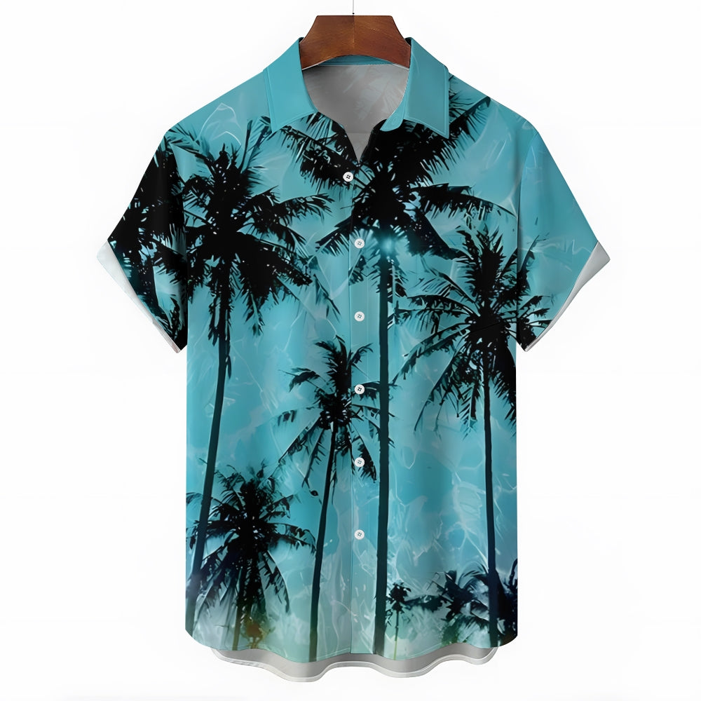 Men's Palm Tree Texture Print Casual Short Sleeve Shirt 2404001054