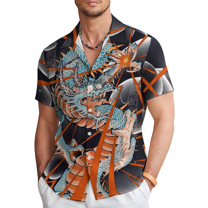 Fun Dragon Print Casual Short Sleeve Shirt 2501001475