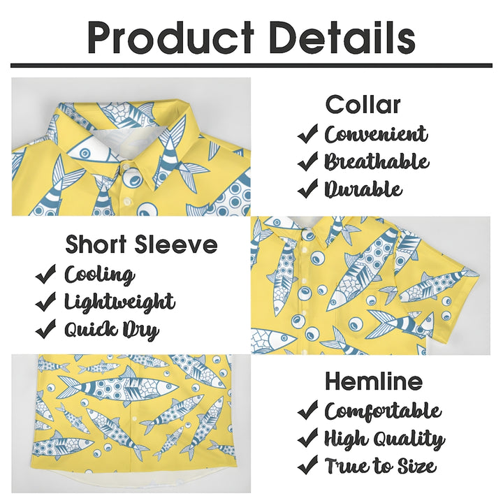 Fish Line Print Casual Short Sleeve Shirt 2410001963