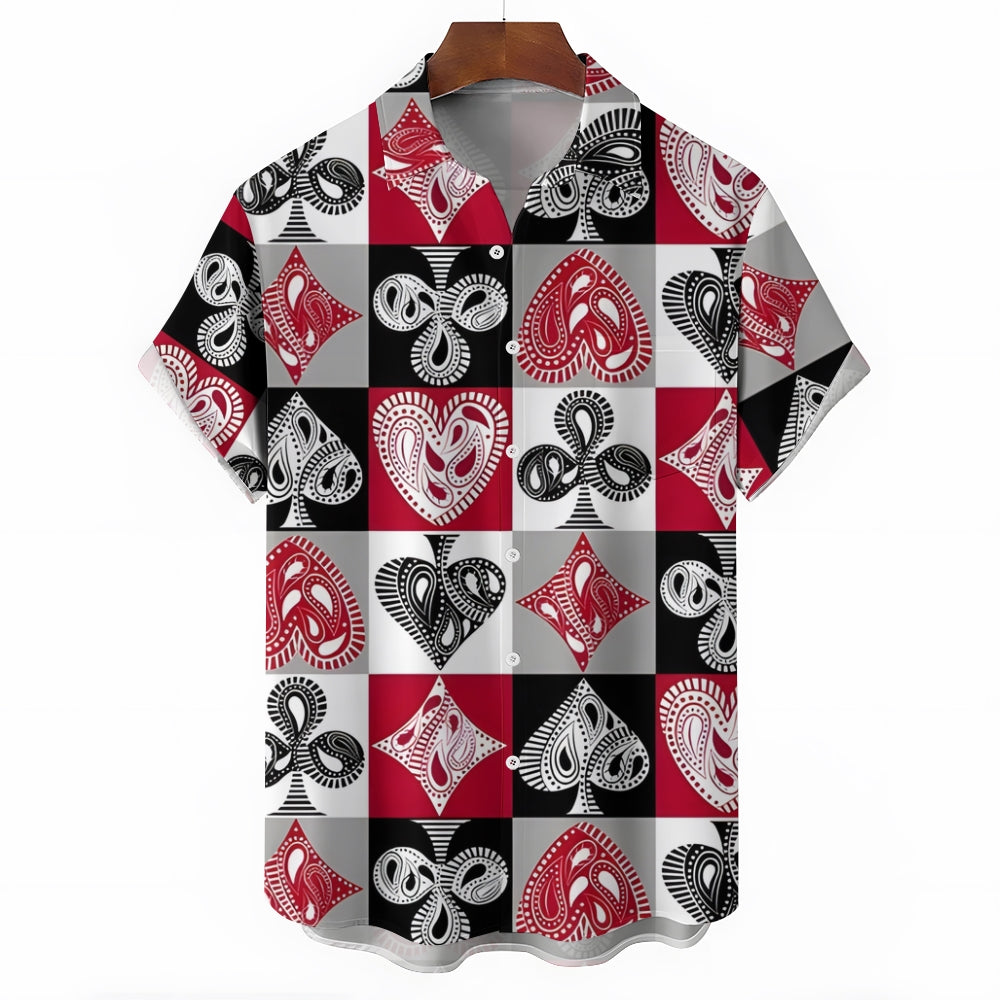 Men's Poker Print Casual Short Sleeve Shirt 2412006439