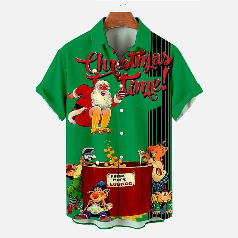 Men's Christmas Printed Casual Short Sleeve Shirt 2409007772