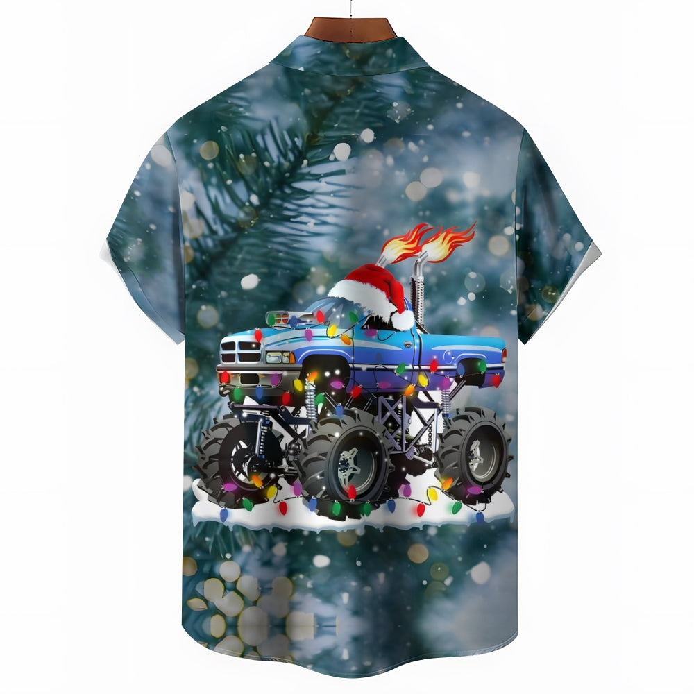 Truck Christmas Colored Lights Casual Short Sleeve Shirt 2408007723