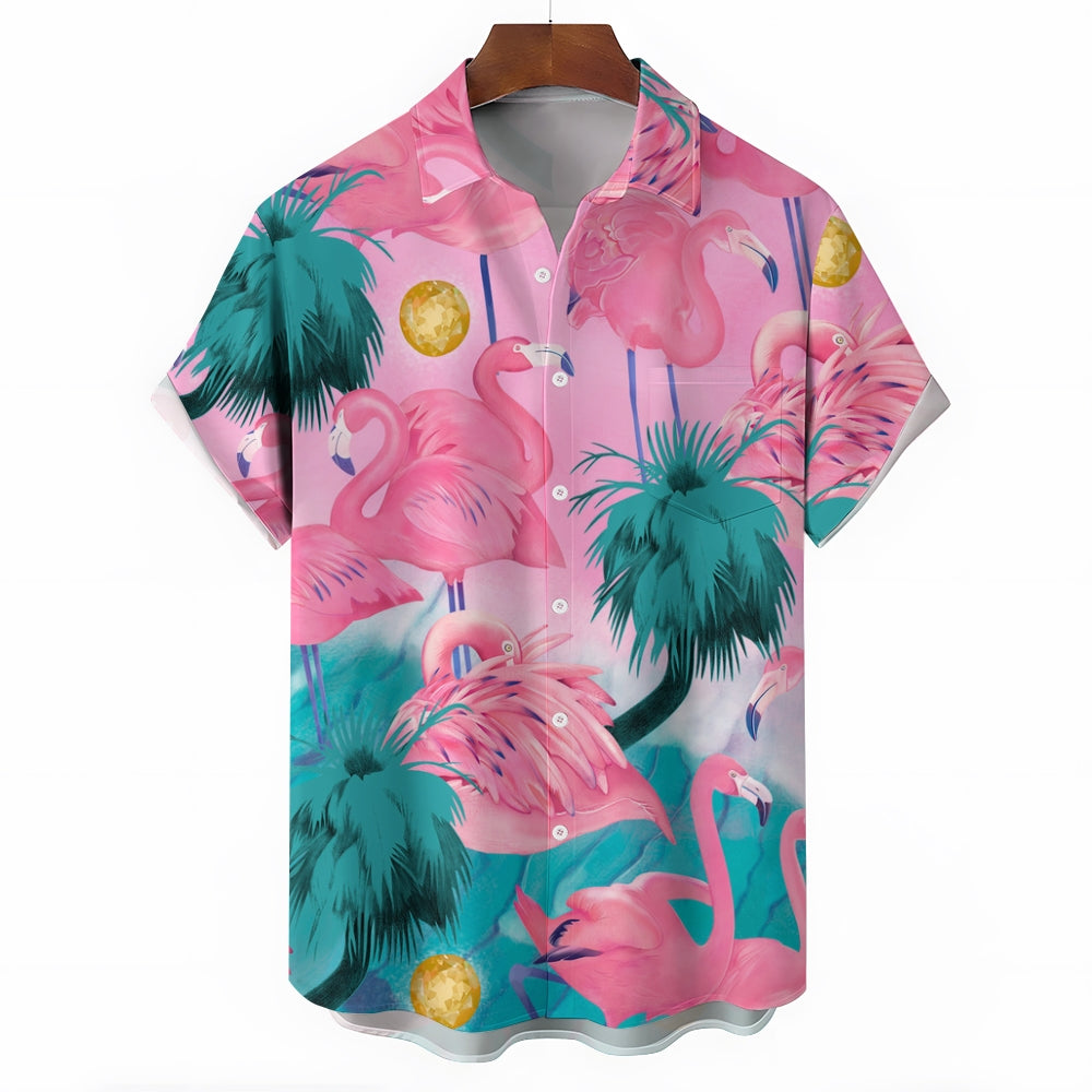 Men's Hawaiian Flamingo Casual Short Sleeve Shirt 2409002753