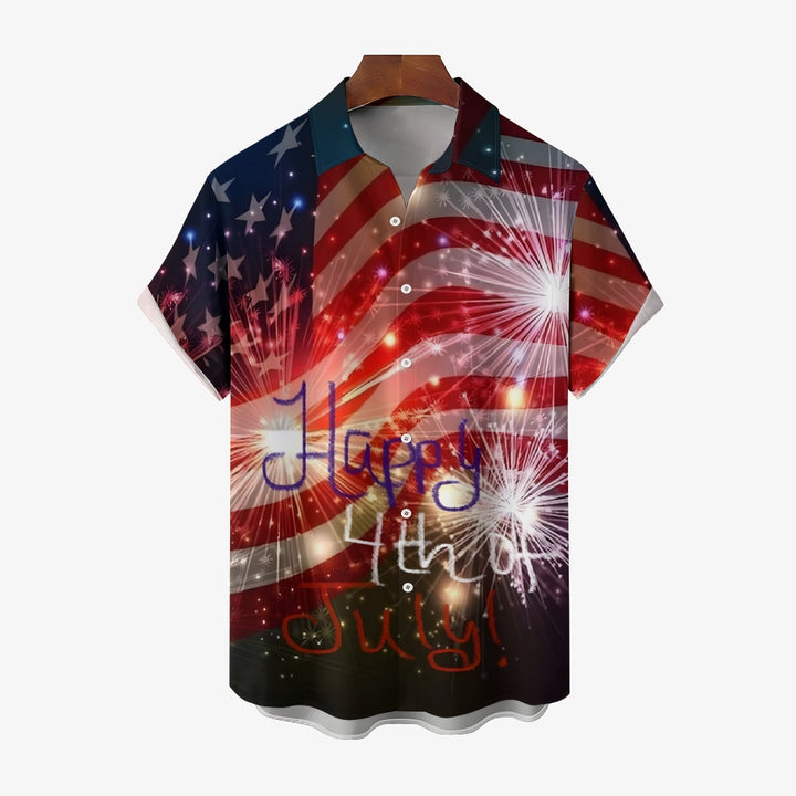 Independence Day Patriotic Print Casual Short Sleeve Shirt 2408002699