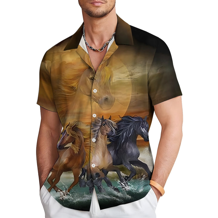 Running Horses Casual Short Sleeve Shirt 2410004337