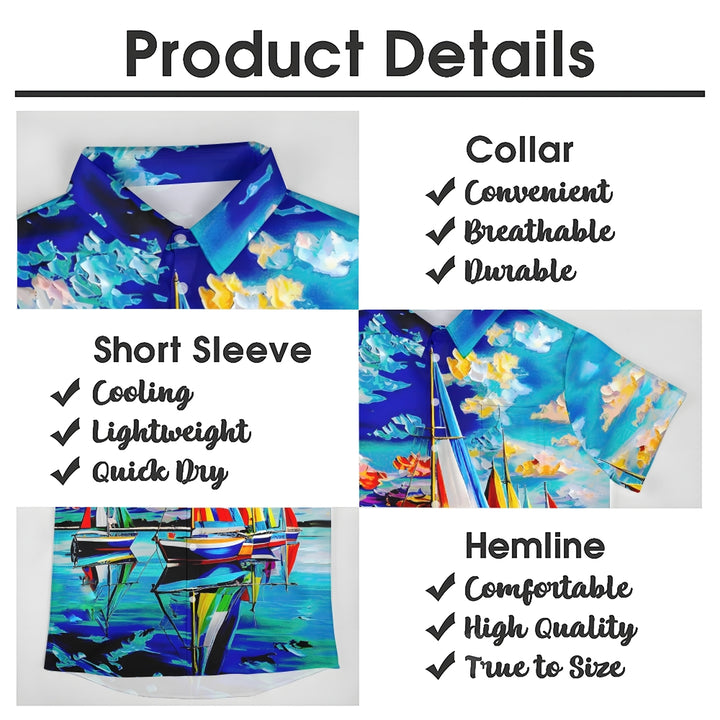 Sailboat Oil Painting Art Print Short Sleeve Shirt 2408007001