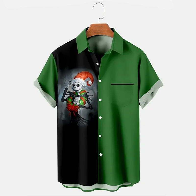 Men's Skull Abstract Christmas Printed Short Sleeve Shirt 2409001422