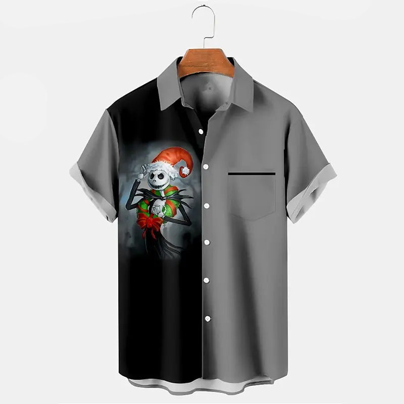 Men's Skull Abstract Christmas Printed Short Sleeve Shirt 2409001422