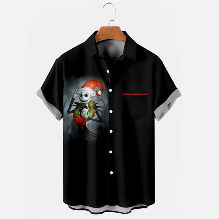 Men's Skull Abstract Christmas Printed Short Sleeve Shirt 2409001422