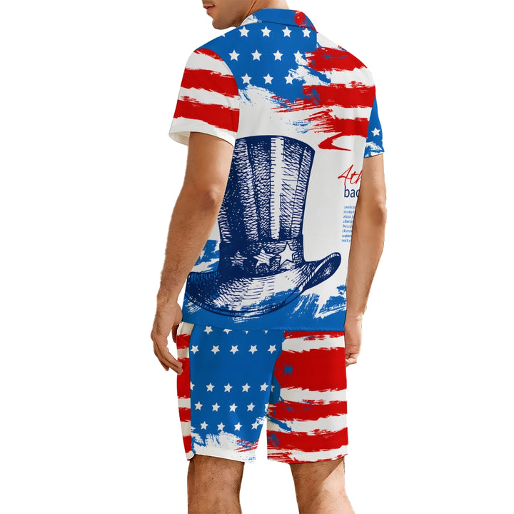 Men's American Flag Print Beach Two-Piece Suit 2404000015