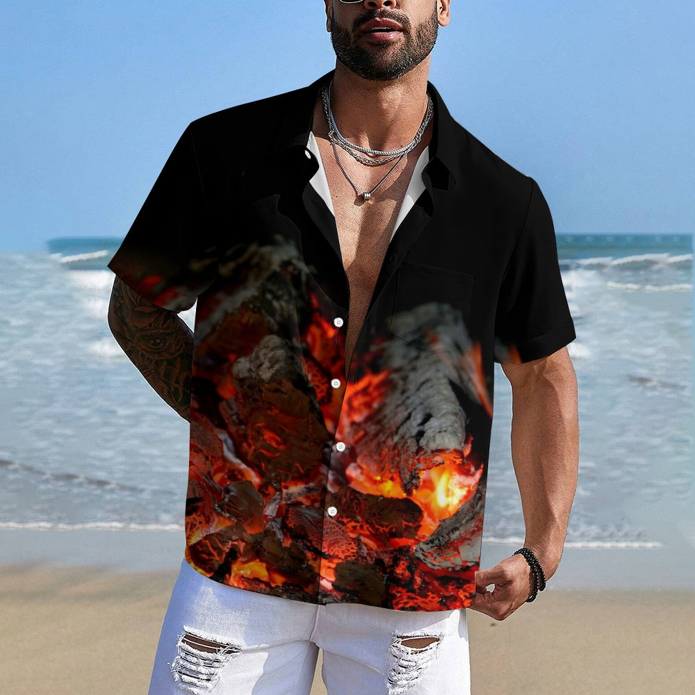 Fire Atmosphere Print Casual Short Sleeve Shirt 2408002719