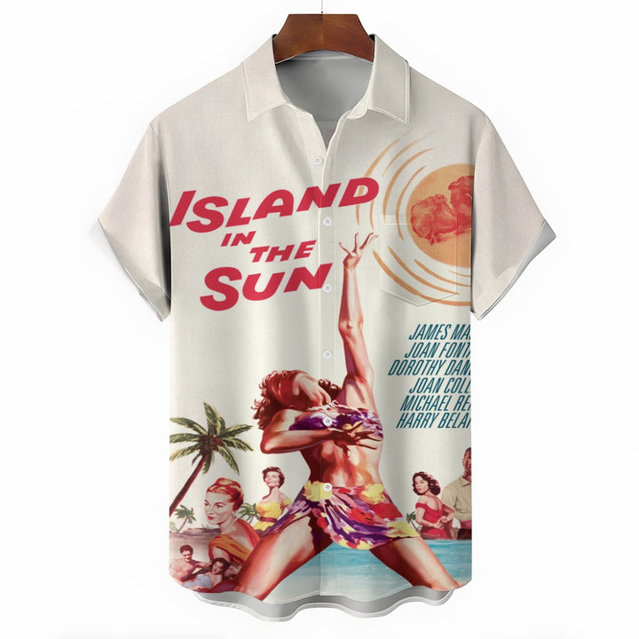 Retro Poster Bikini Girl Print Short Sleeve Shirt 2410003377