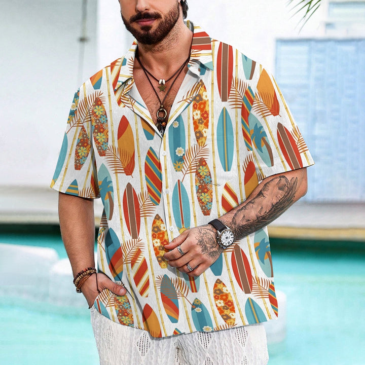 Men's Hawaiian Surfboard Print Casual Short Sleeve Shirt 2410005855