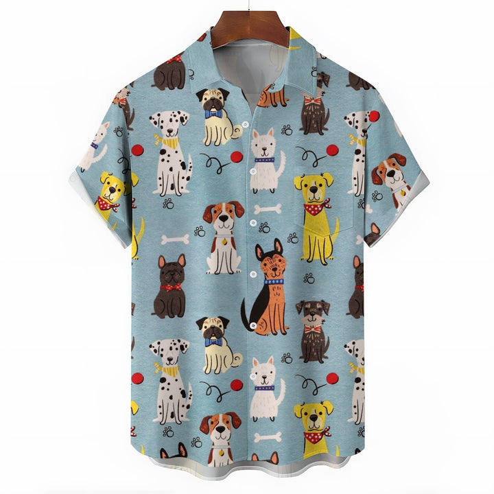 Dogs Cartoon Casual Large Size Short Sleeve Shirt 2407004410