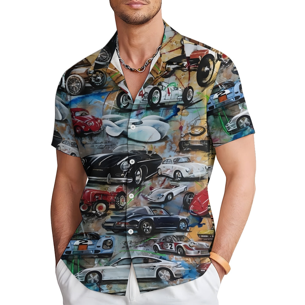 Sports Car Art Print Casual Oversized Short Sleeve Shirt 2406003509