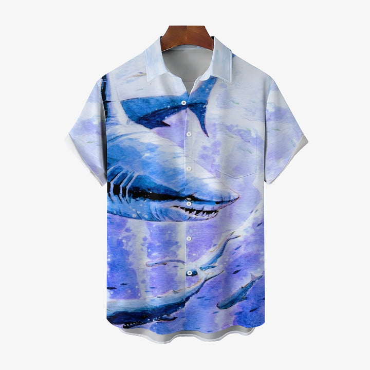 Shark Watercolor Art Casual Short Sleeve Shirt 2410004834