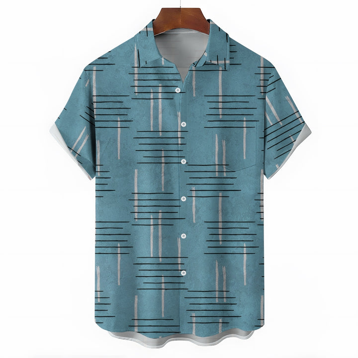 50's Retro Geometric Line Print Casual Vacation Shirt 2406000044