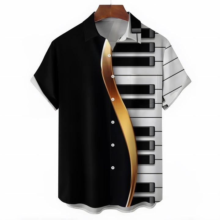 Piano Keys Music Texture Casual Short Sleeve Shirt 2401000406