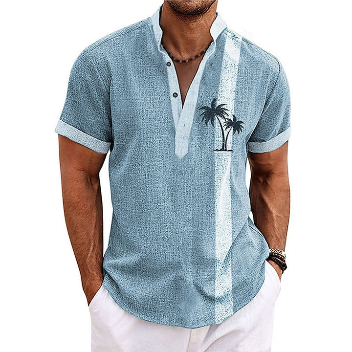 Men's Linen Coconut Tree Striped Graphic Prints Shirt