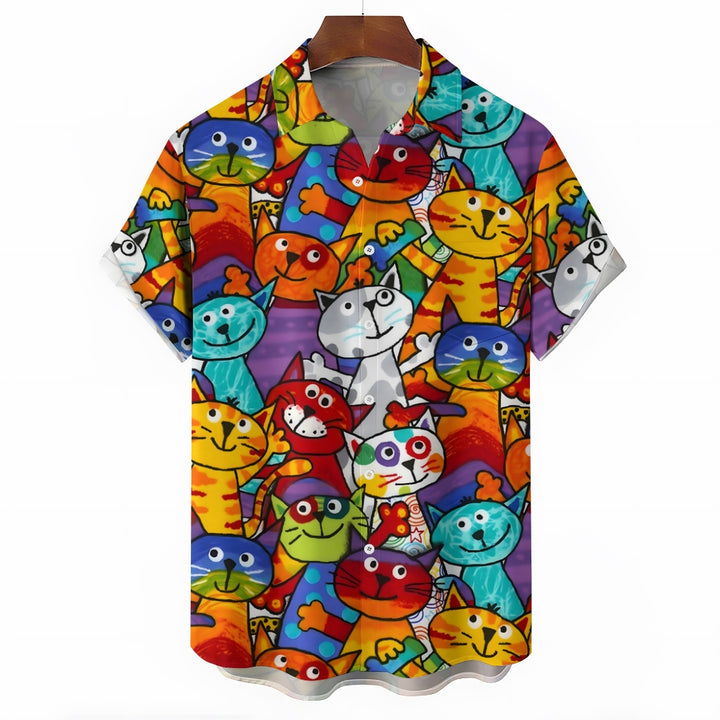 Men's Colorful Cats Casual Short Sleeve Shirt 2311000684