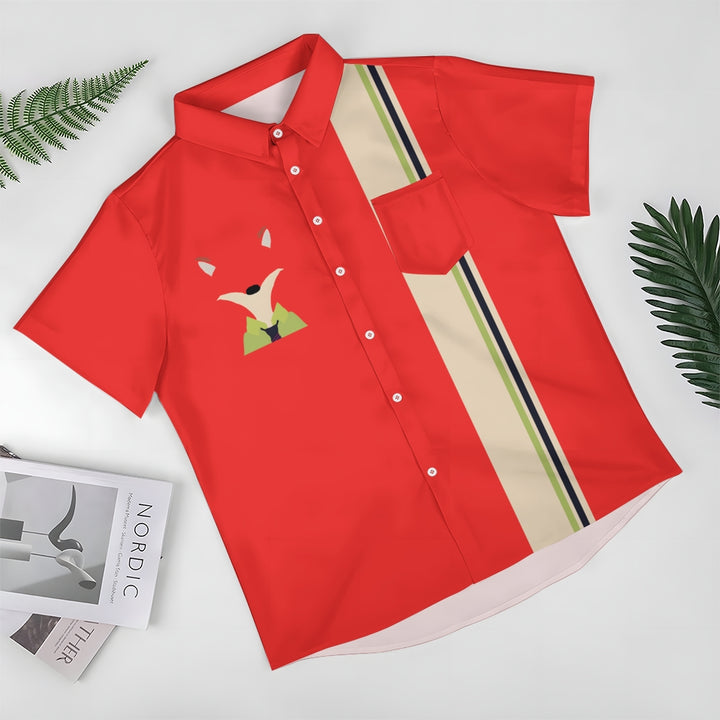 Cartoon Fox Stripe Print Short Sleeve Shirt 2410007515