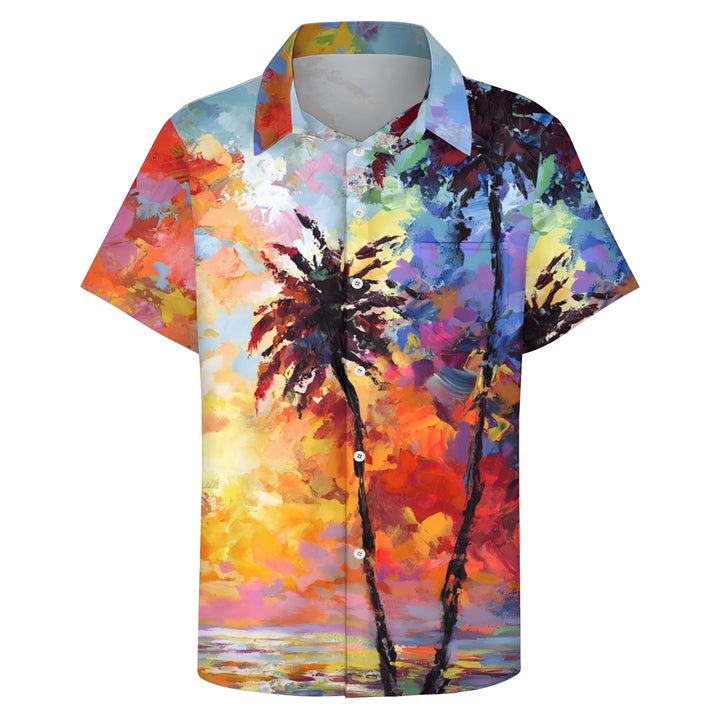 Hawaiian Coconut Tree Oil Painting Art Print Short Sleeve Shirt 2404001791