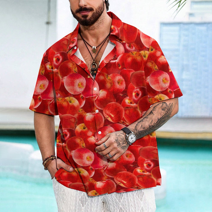 Red Apple Print Casual Large Size Short Sleeve Shirt 2407003473