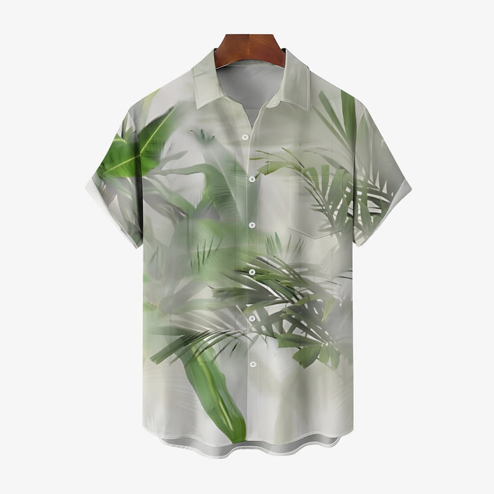 Men's Tropical Plant Glass Print Short Sleeve Shirt 2412002238