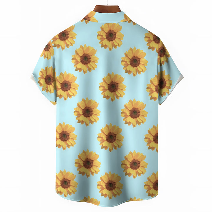 Sunflower Print Casual Short Sleeve Shirt 2404000371