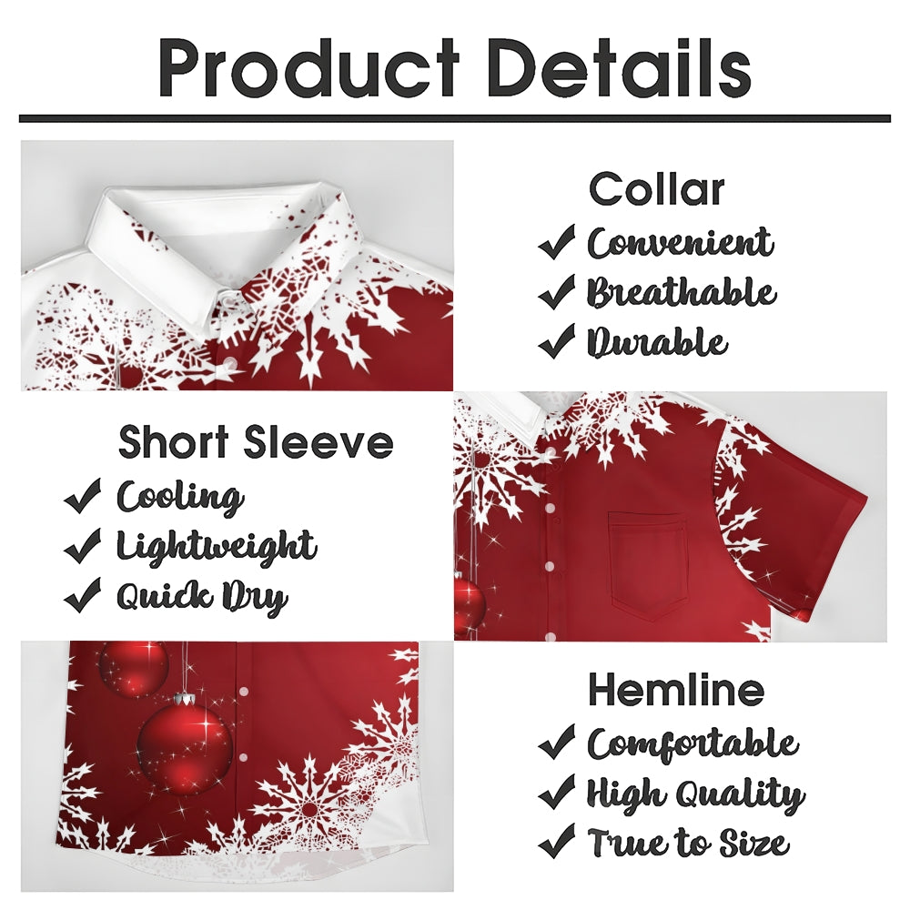 Men's Christmas Trendy Snowflake Graphic Print Short Sleeve Shirt